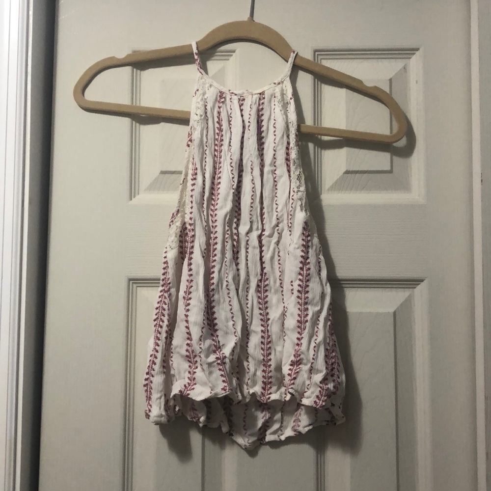 Red and white patterned tank